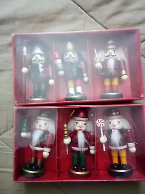 Set Of 6 Wood Nutcracker Xmas Ornaments • $12.50