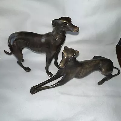 Vintage Bronze  2 Greyhound Dogs Statue Sculptures • $71