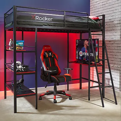 X ROCKER Fortress High Sleeper Gaming Bed Single Bunk Bed With Storage Shelves • £369.99