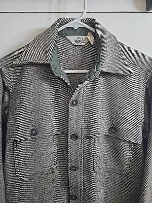 Vtg WOOLRICH Jacket Mens Black Tan Mackinaw Cruiser Wool Button Up Houndstooth • $100