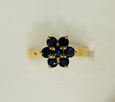 14k Solid Yellow Gold Flower Ring Band Natural Sapphire Round Cut 0.71CT 2.50GM • £218.26