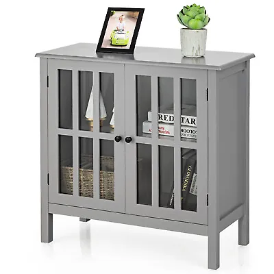 $108.99 • Buy Costway Storage Buffet Cabinet Gray Glass Door Sideboard Console Table Server
