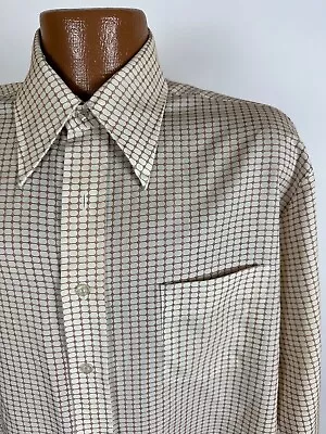 Vintage 70s K-Mart Disco Shirt Men L Geometric Check Long Sleeve Polyester FLAWS • $29.99