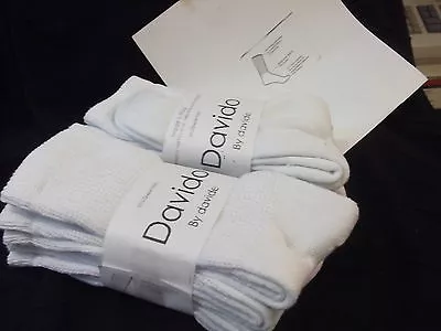 Diabetic Mens Socks Made In Italy 100%cotton 6 Pair White Davido Socks Size 9-11 • $19.50
