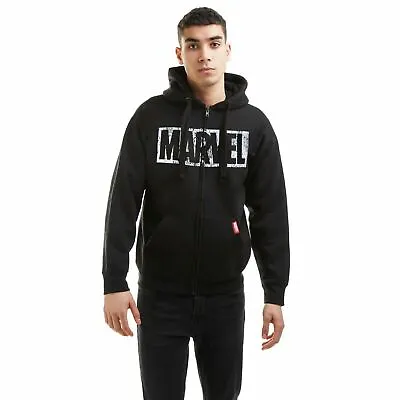 Marvel Mens Zip Up Hoodie Logo Distressed Jacket Black  S-XXL Official • £34.99