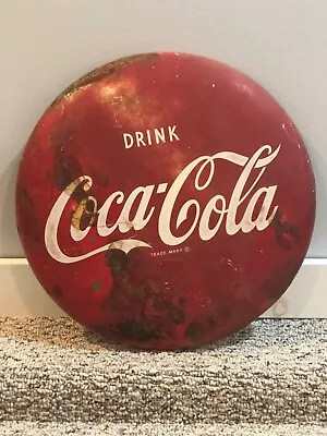 Vintage DRINK COCA COLA 1950s 16  Metal Button Round Sign Great Original Patina • $106.50