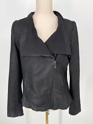 Vince M Genuine Leather Asymmetrical Zip Moto Jacket Suede Black Zip Off Sleeves • $75