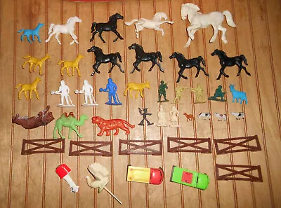 Lot Vintage Plastic Toys Playset Horses Animals Fence Bear + Other Items • $8.95