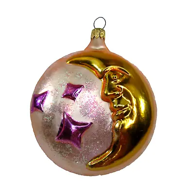 Christopher Radko Ornament Gold  MOON DUST  Pink Stars Celestial Face #93-128-0 • $82