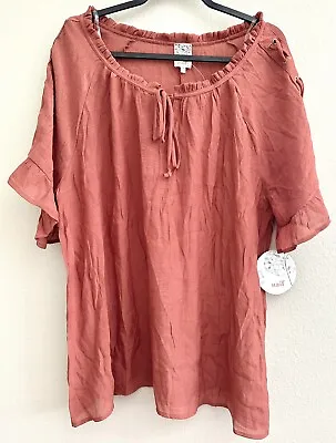 Naïf Woven Peasant Top Blouse Shirt Boho Solid Brown Short Sleeve Plus Size 2X • £19.86