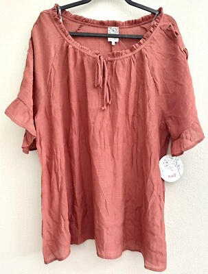 Naïf Woven Peasant Top Blouse Shirt Boho Solid Brown Short Sleeve Plus Size 2X • £19.86