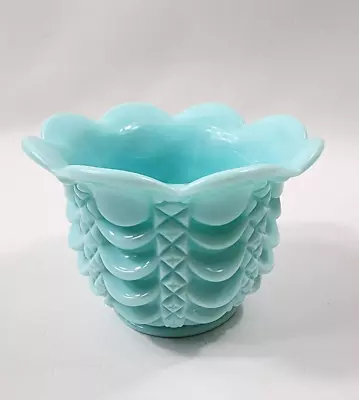 Fostoria Aqua Blue Milk Glass Diamond Swag Lincoln Drape Bowl 3.5”x5.5  • $130