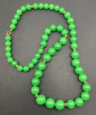 Vintage Green Marbled Graduated Molded Lucite Bead Necklace Brass Spacers 26  • $9.60