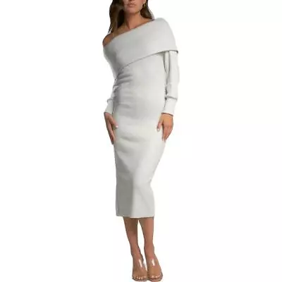 Elan Women's Ribbed Knit Long Sleeve Off The Shoulder Midi Sweaterdress • $8.99