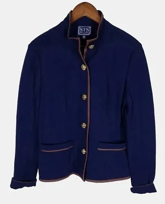 Sail To Sable Navy Brown Trim Blazer Jacket Gold Tone Buttons - Size Medium • £17.35