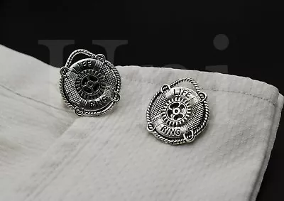 Silver Life Ring Swimming Life Guard Cufflinks For Mechanical Steel Man Pool USA • $11.99