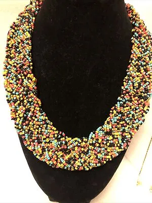 RARE Vintage AfricanTribal Beaded Collar Bib Necklace W Glass Beads. • $40