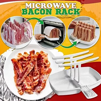 Microwave Bacon Cooker Tray Rack Holds 12 Strip Quick Crispy Bacon Cooking Plate • $10.99