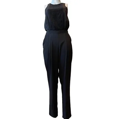 H&M Womens Romper Jumpsuit Lace Front Back Keyhole Sleeveless Black Size 6 • $30