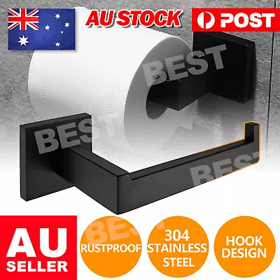 $16.95 • Buy Black Stainless Square Toilet Paper Roll Holder Rack Hook Bathroom Washroom OZ
