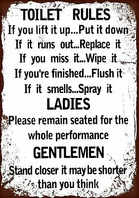 TOILET RULES Retro/Vintage Metal Plaque Sign Style Man Cave Garage • $12.99