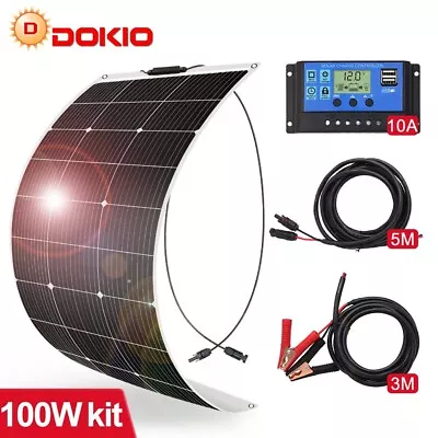 Dokio 100w 200w Monocrystalline Flexible Solar Panel Kit For RV/Camper/Boat/Home • $64.99