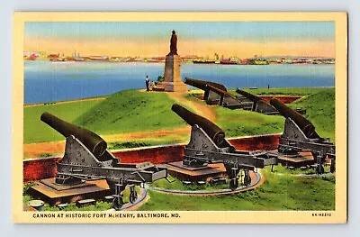 Postcard Maryland Baltimore MD Fort McHenry Cannon 1940s Unposted Linen • $3