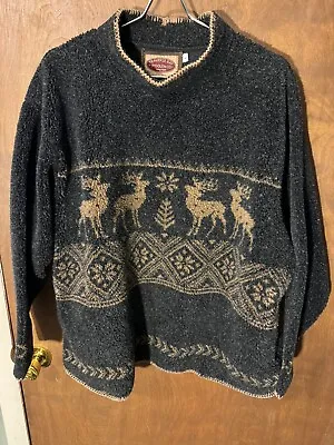 Traverse Bay Woolen Co Fleece Sweater Mens Size Large Deer Elk Moose Hunting • $29