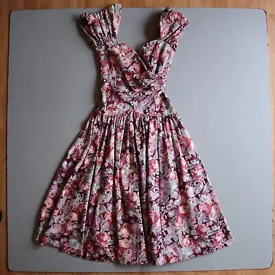 LAURA ASHLEY Vintage Floral Cotton Garden Romance Dress US 8 80s 1980s • $89