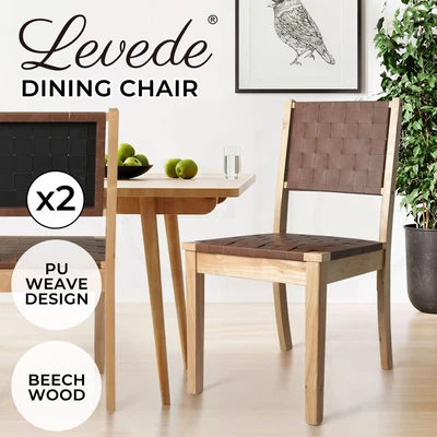 $229.99 • Buy Levede 2x Dining Chairs PU Woven Leather Kitchen Chair Lounge Midcentury Modern