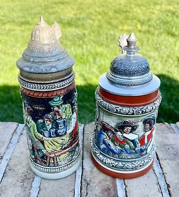 Antique Vintage Gerz + Köller & Born German Pewter Lidded Beer Steins Germany 🍻 • $49.99