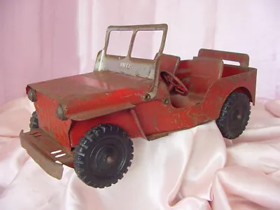 VINTAGE TOY MARX CO. 11” METAL RED 11” WILLYS OVERLAND JEEP 40s-50s ? • $34.95