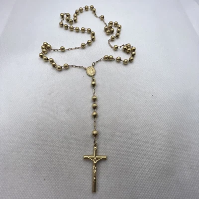 $2199.99 • Buy 10K (417) Yellow Gold Rosary Necklace W/Virgin Mary Jesus Cross Pendant 26.4gr.