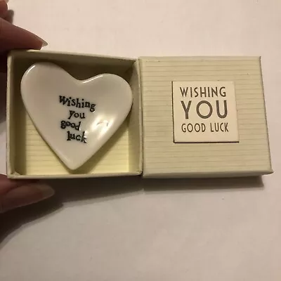 Wishing You Good Luck Mini Porcelain Heart Trinket Dish Gift Box East Of India • £3.99