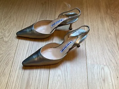 Manolo Blahnik Carolyne Gold Alba Mid Heel Slingback UK Size 5 • £165