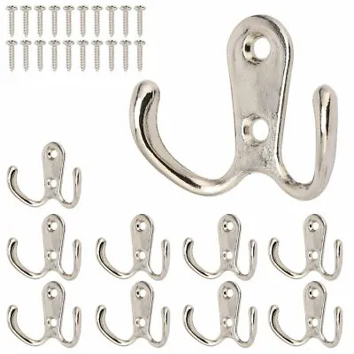 10pcs Hanging Metal Double Hook Clothes Hat Coat Robe Wall Door Hangers Hooks • $8.74