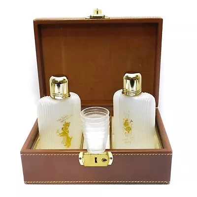 Vintage Travel Bar Faux Leather Case Liquor Decanter With Cup Scotch Rye Set 2 • $18.73