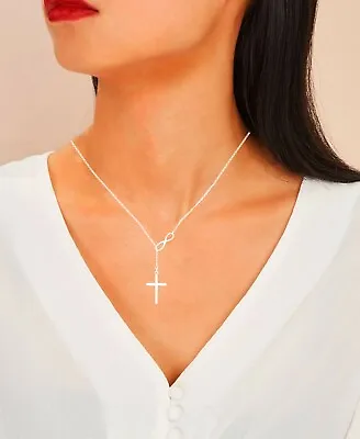 Women's Fashion Jewelry 925 Sterling Silver Plated Infinity Cross Necklace 4-3 • $6.99
