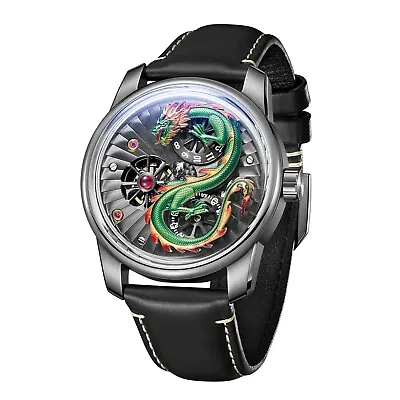 OBLVLO Men Automatic Watch 45mm Dragon Dial Mechanical Wristwatch Luminous • $269