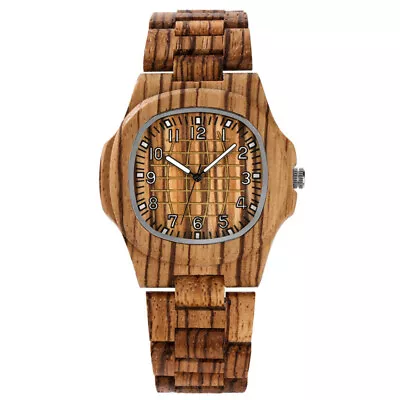 Casual Mens Wood Watch Luminous Hands Quartz Movement Adjustable Wooden Bracelet • $37.39