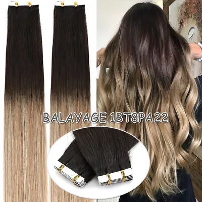 Tape In 150G Remy Skin Weft 100% Human Hair Extensions THICK Full Head CLEARANCE • $108.64