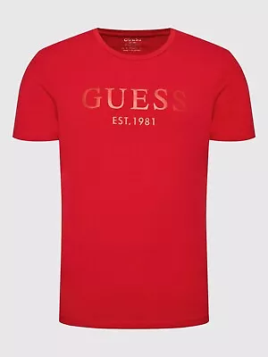 GUESS Men's T Shirt M2RI29J1311 Rubber Front Logo Print   Red • £34.99