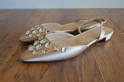 JCrew $178 Embellished Satin Slingback Flat 9 G7995 Faded Blosson Pink Shoes • $88