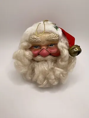 Vintage Santa Claus Head Ornamet Kurt Adler Bell Mistletoe Christmas Tree 3”x4” • $16.99