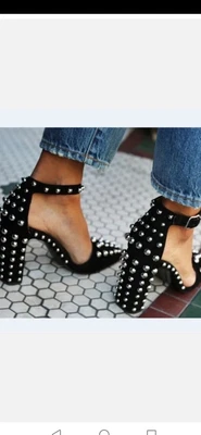 $250 • Buy Alexander Wang Size 37.5 Elise Silver Studded Suede Black Heels RRP $1500