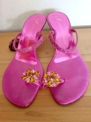 $75 • Buy GIUSEPPE ZANOTTI Shoes Size 8 38 Fuchsia Red Pink Sandal 2  Heel Rhinestone Toe