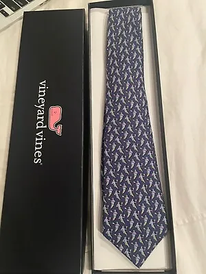 Vineyard Vines Boys Silk Tie Blue Lacrosse Players Preppy Necktie With Box • $27.99