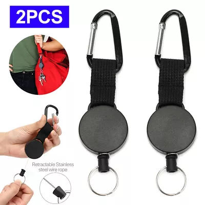 £4.90 • Buy 2PCS Retractable Stainless Steel Keyring Pull Ring Key Chain Recoil Heavy Duty