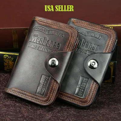 Mens Men's S4 Retro Leather Vertical Section Credit Card Holder Wallet With Hasp • $8.85