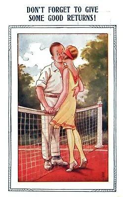 Man & Woman Kissing At Tennis Net Don't Forget Good Returns Vintage Postcard • $9.99